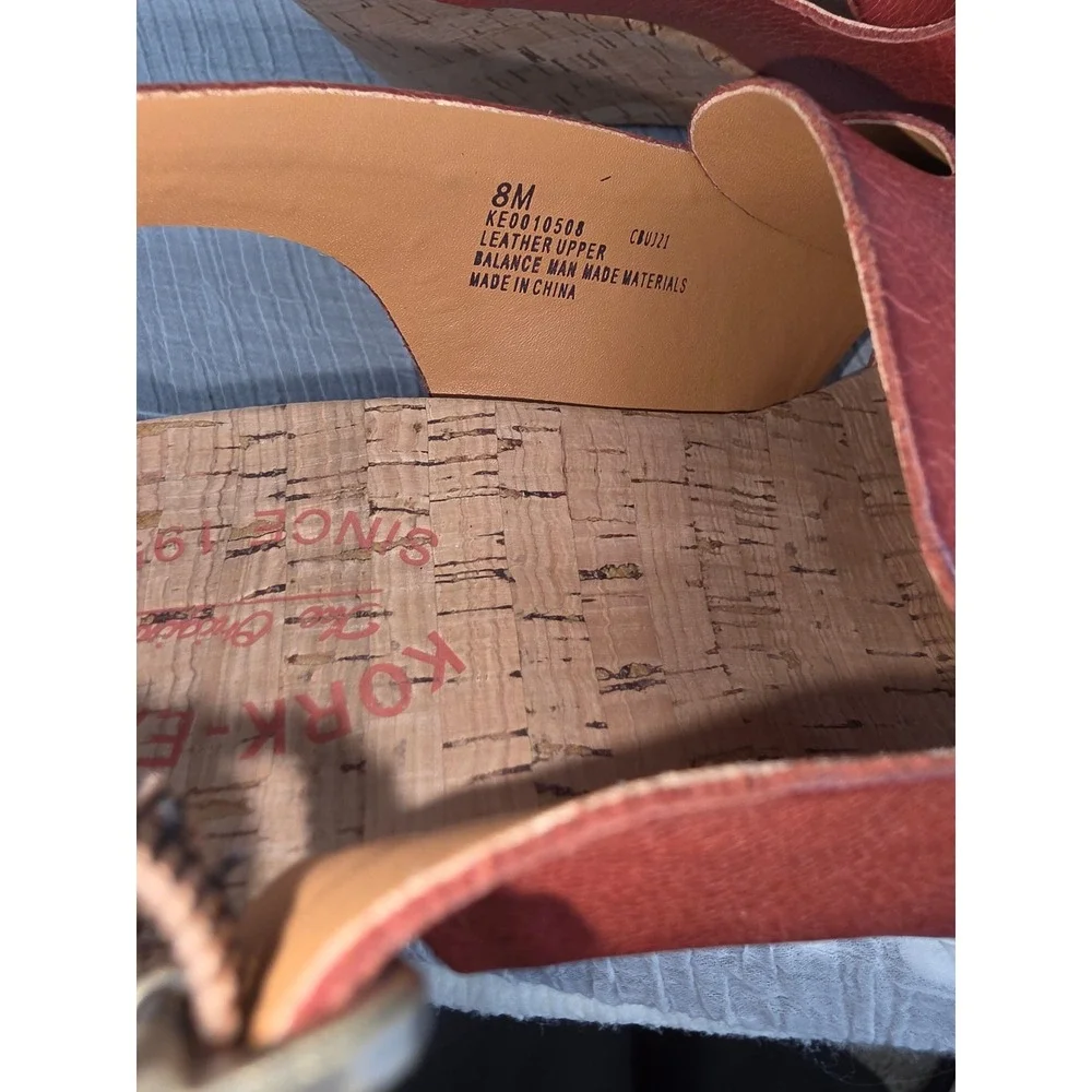 Kork-Ease Women 8M Rust Orange Leather Cork Wedge Platform Sandals KE0010508